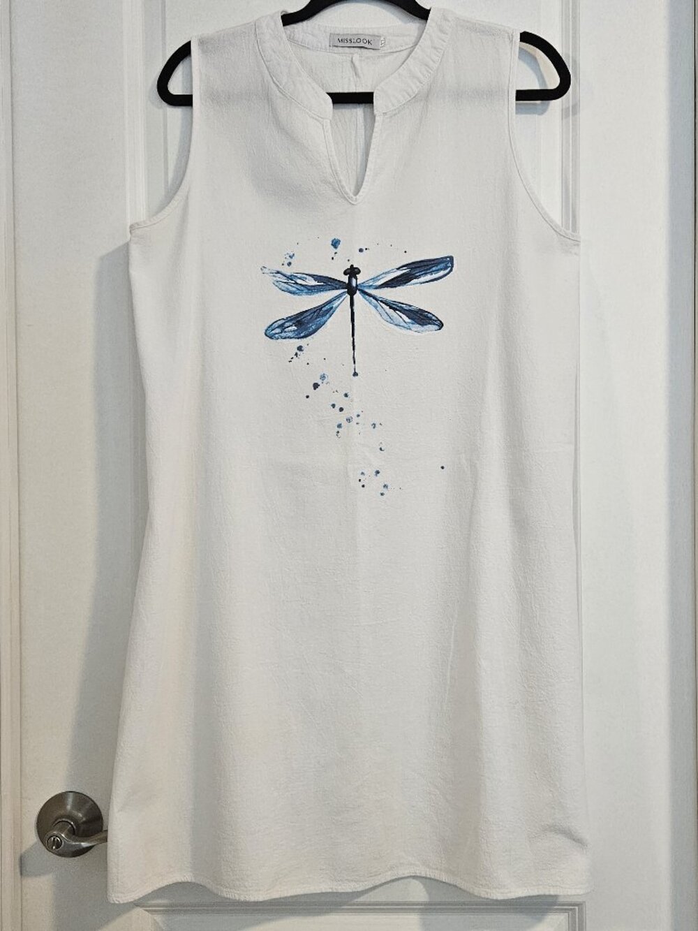 Misslook White Dragonfly Sleeveless Swing Dress Cotton Blend XL